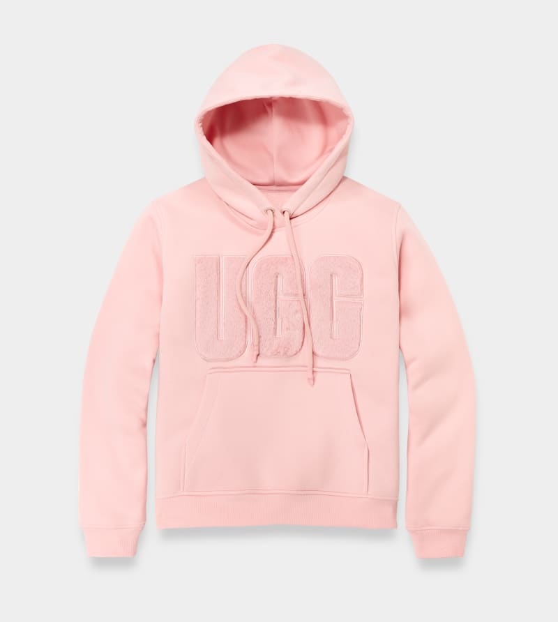 Pink Women's Ugg Rey Fuzzy Logo Hoodie | India-7961052