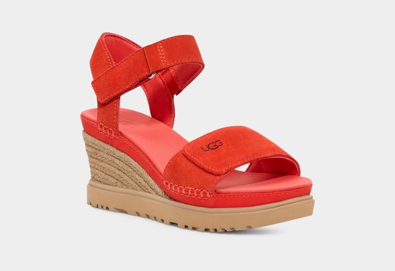 Red Women's Ugg Ileana Strap Sandals | India-8051936