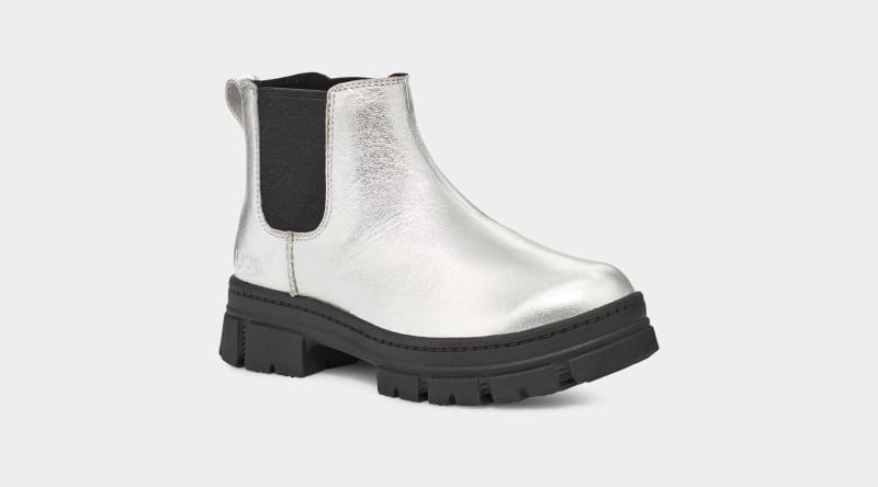 Silver Metal Kids' Ugg Ashton Leather Chelsea Boots | India-8769032