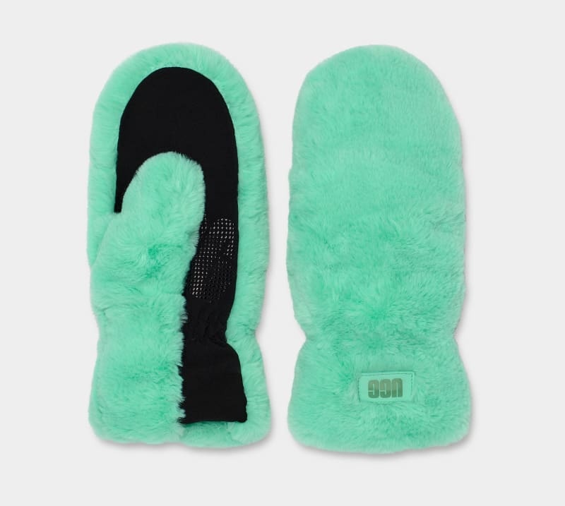 Turquoise Women's Ugg Quilted Faux Fur Mittens | India-9356728