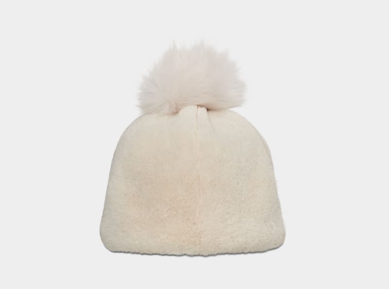 White Women\'s Ugg Faux Fur W Pom Beanie | India-4356928