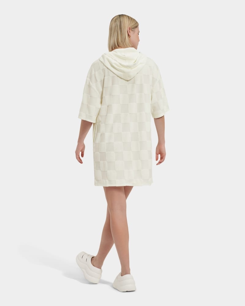 White Women's Ugg Kassey Hooded Check Dress | India-8750421