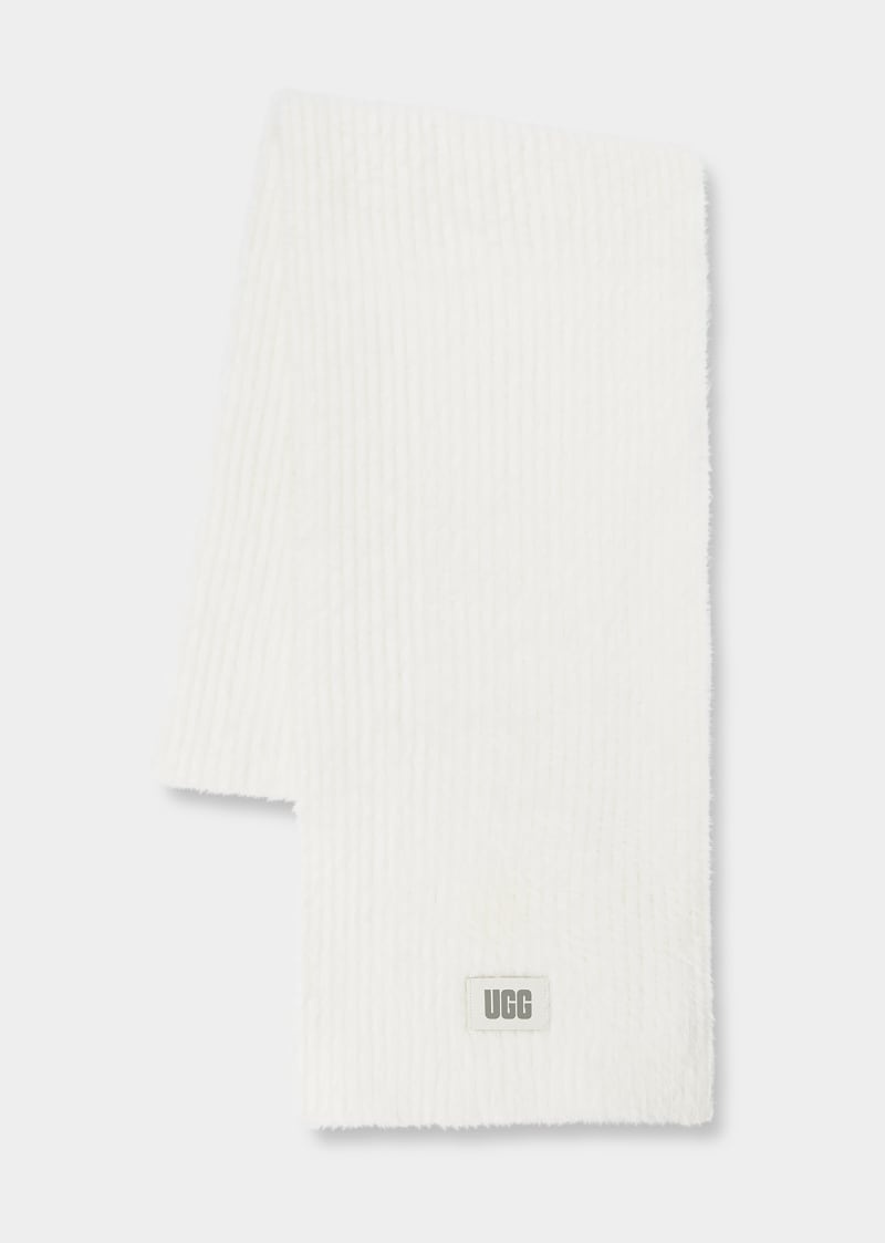 White Women's Ugg Plait Plush Knit Scarf | India-3561420