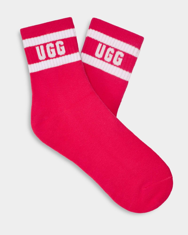 White / Pink Women\'s Ugg Dierson Logo Quarter Socks | India-2160478