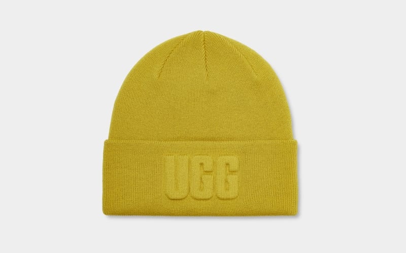 Yellow Women\'s Ugg 3d Graphic Logo Beanie | India-7062439